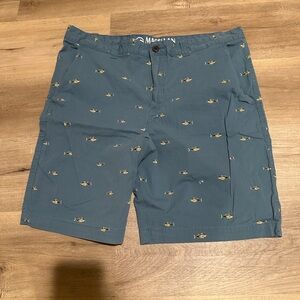 Magellan Outdoors Teal Blue Fish-Print Flat Front Shorts